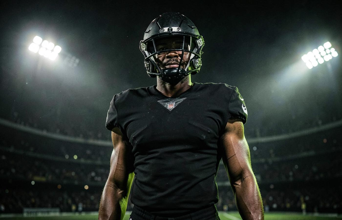Football athlete under stadium lights